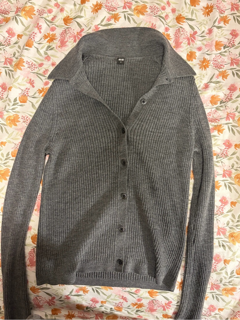 Uniqlo Charcoal Ribbed Button-Front Cardigan